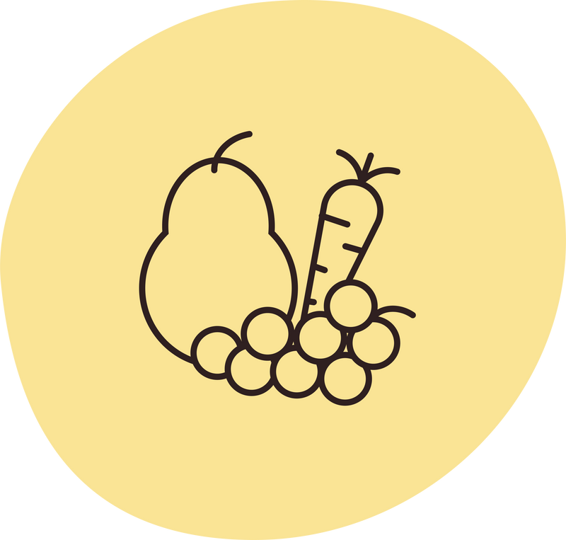 Birne Trauben Karotte Icon auf gelben Hintergrund